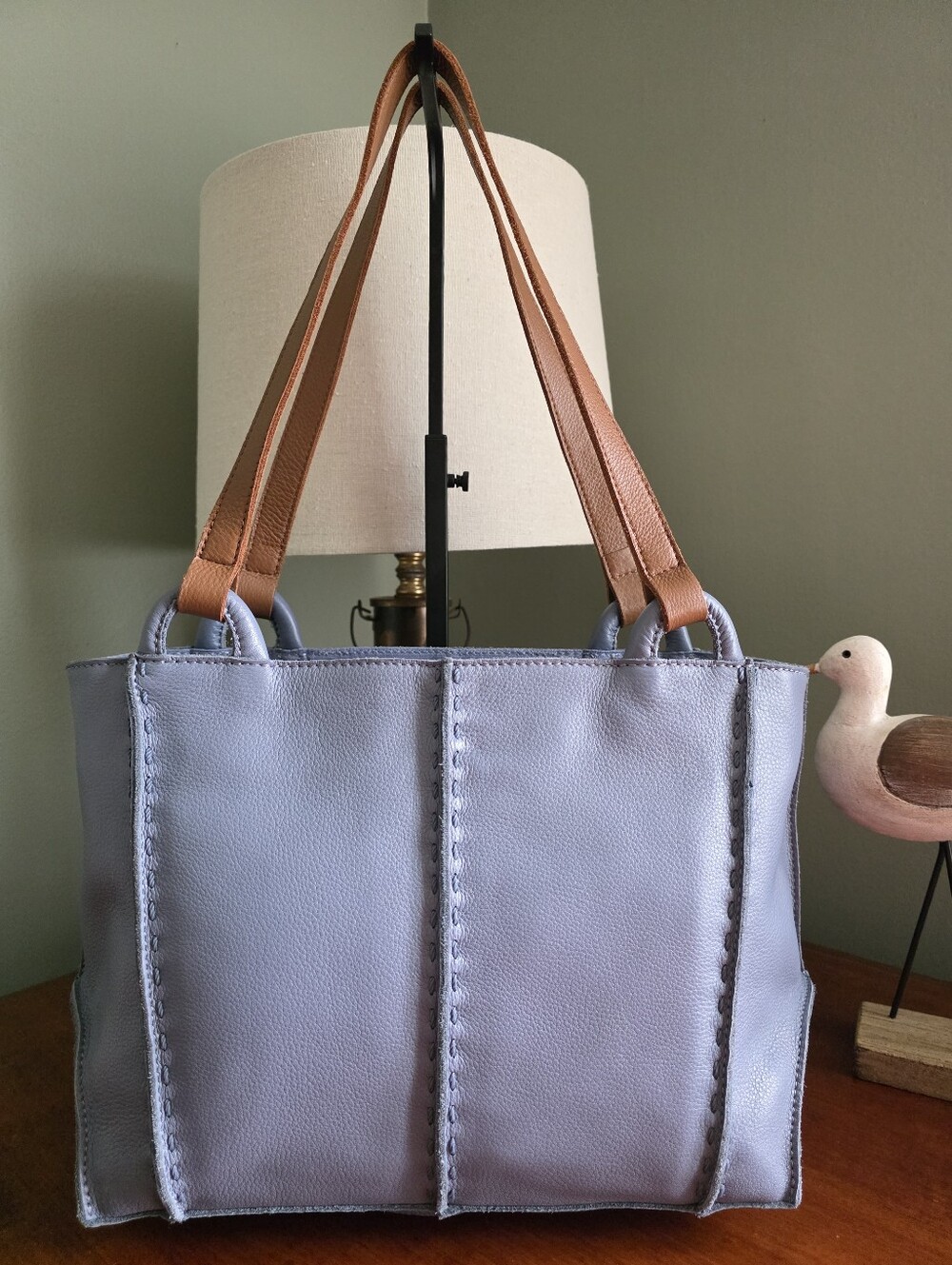 The Sak Los Feliz Blue Leather Satchel Tote Shoulder Bag NWOT